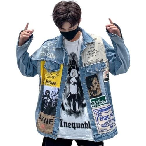 Oversized Denim Jacket Women 2021 Spring Jacket personality Graffiti streetwear Jeans Coat Loose Outwear For Couples