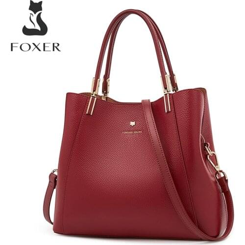 FOXER 2020 Fashion Lady Tote Handle Bag Classic Genuine Leather Shoulder Crossbody Bags for Women Large Capacity Commute Purse