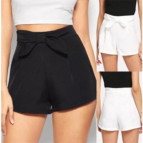 Women Sexy Big Bowknot Tied Waist Shorts Young Lady 2020 Trendy Summer Black White Cool Matching Clothing Party Clubwear Shorts