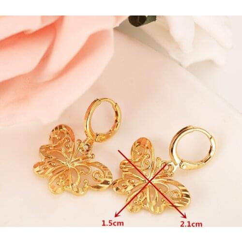 2 pairs Fashion Gold color Women Drop Earring Dangle Earring Charms Jewelry butterfly Earrings brincos Vintage girls gifts
