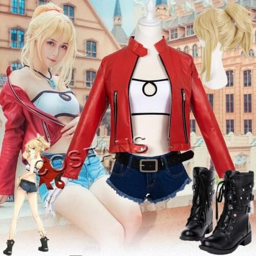 Game Fate Cosplay Fate/Apocrypha Mordred Casual Wear Costume Women Halloween Costume Fate/Apocrypha Mordred Wig shoes