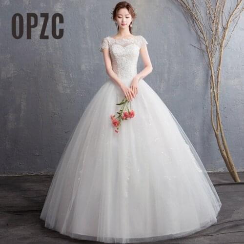 Cheap Hot Sale 2020 New Arrival O Neck Wedding Dress Sexy Lace With Sequins Pearls Dreamlike Ball-Gowns Vestido De Noiva