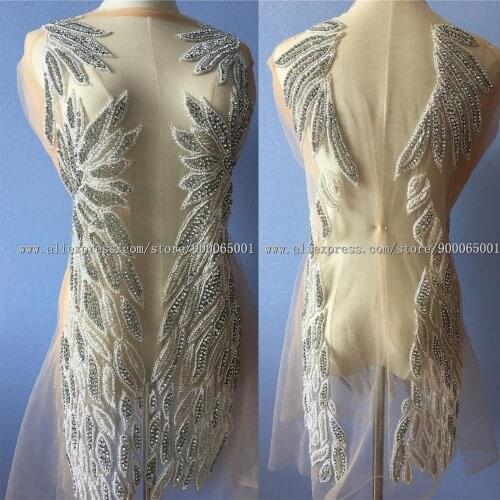 1 Set Large Rhinestone bead applique crystal applique crystal full bodice patch heavy bead handmade applique Haute Couture patch