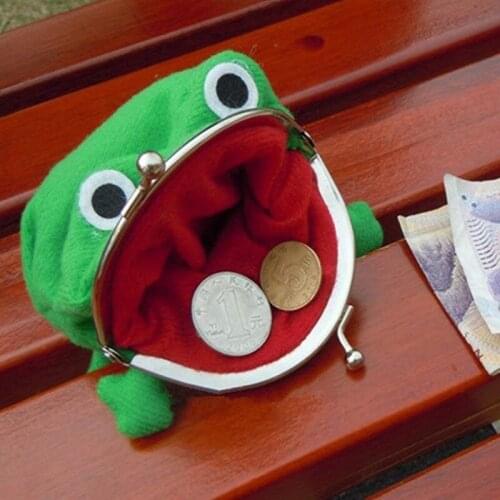 1PC Frog Shape Cosplay Coin Purse Wallet Soft Furry Plush Gift Cute Fashion Zipper Case Cartoon Bag Wallet Womens Fashion