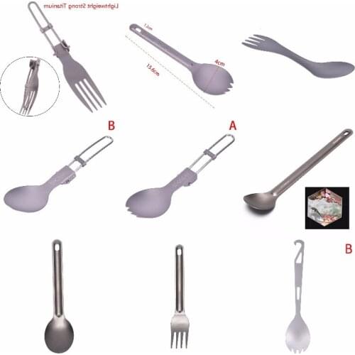 1PCS Titanium Spoon Titanium Fork Camping Spoon Outdoor Tableware Long-handled Titanium Spoon