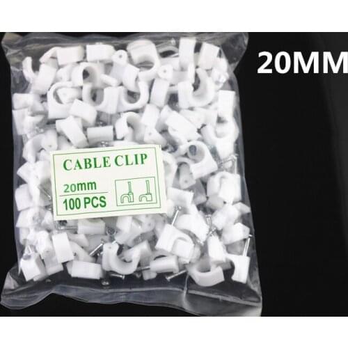 100 PCS 20MM Circle Cable Wire Wall Hanging Screw Clips Cable Clips for RG6 RG59 White