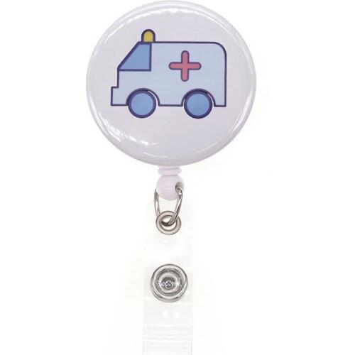 100pcs/lot Free Shipping Custom Round Iron Ambulance ID Badge Holder Retractable Medical Badge Reel With Clip