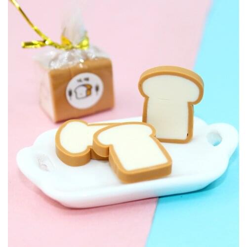 2 Sets 13*15*5 mm Cute Dollhouse Miniature Clay Toast Bread Doll Mini Food Bakery Bread DIY Kitchen Accessories