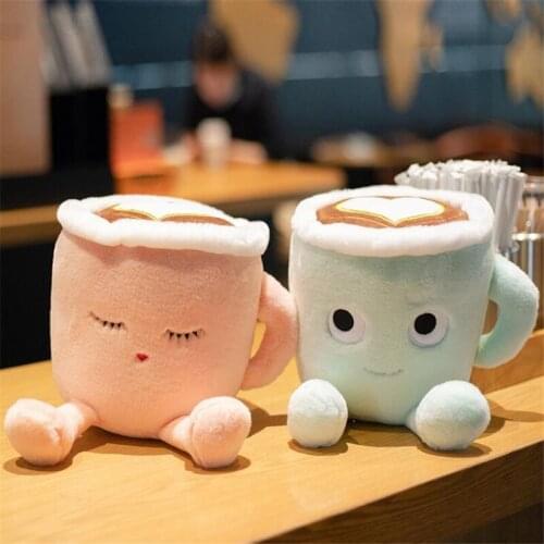 20/30CM fluffy cartoon stuffed plush coffee cup toys romantic pink Sakura latte and Japanese matcha latte dolls fancy gifts