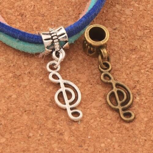 28PCS Zinc Alloy Bronze Plat Small Cute Treble Cleft Music Note Big Hole Beads Fit European Bracelets B557 30.9x7.8mm