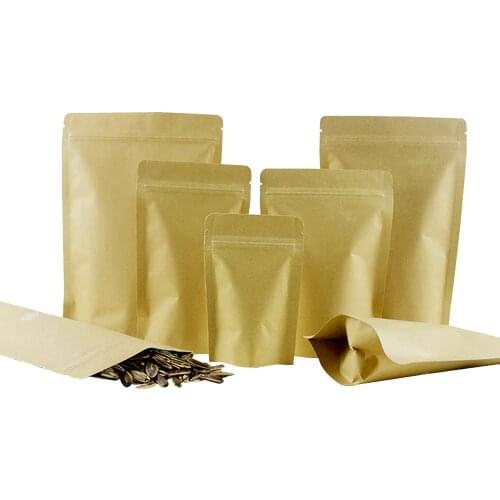 50Pcs Kraft Paper Mylar Foil Zip Lock Stand Up Bag Tear Notch Resealable Reclosable Food Storage Doypack Candy Tea Pack Pouches