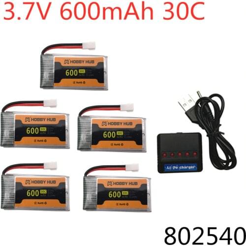 Lipo Battery For Syma X5 X5C X5SW X5SC CX-30 M68 905 QX80 K60 Upgraded 3.7V 600mAh 30C 802540 Lipo Battery And Charger Set