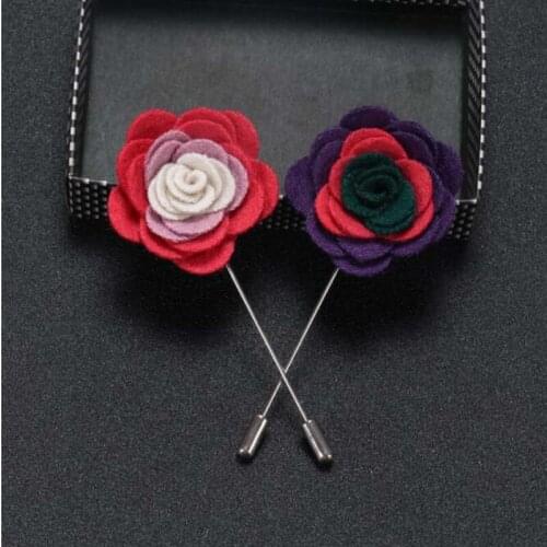 50Pcs/Lot Guest Boutonniere Pins Cloth colorful Rose Artificial Flowers Groomsman Best Men Women Brooch Corsage Wedding Flower