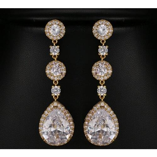 Ekopdee Luxury Flower Cubic Zirconia Earrings For Women Trendy Crystal Water Drop Earrings Bridal Wedding Jewelry 2021 New