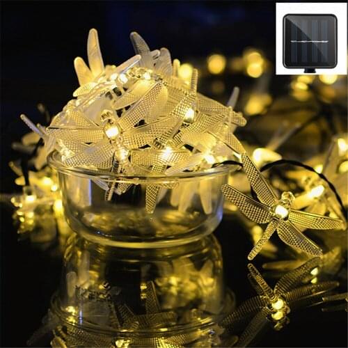 30LED Solar Dragonfly Fairy String Light Outdoor Solar Christmas Light Waterproof For Holiday Party Yard House Patio Decor Light