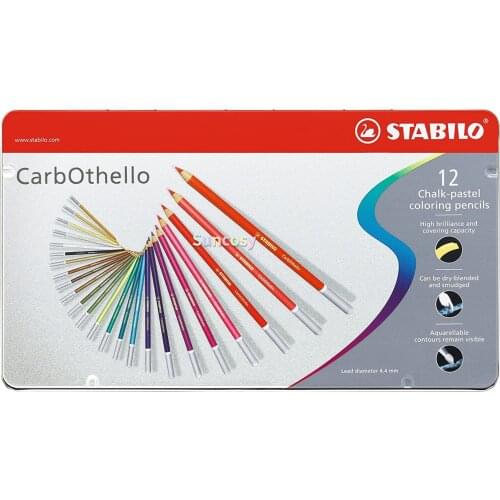 STABILO CarbOthello Metal Box of 12 Colours - Chalk-Pastel Coloured Pencil