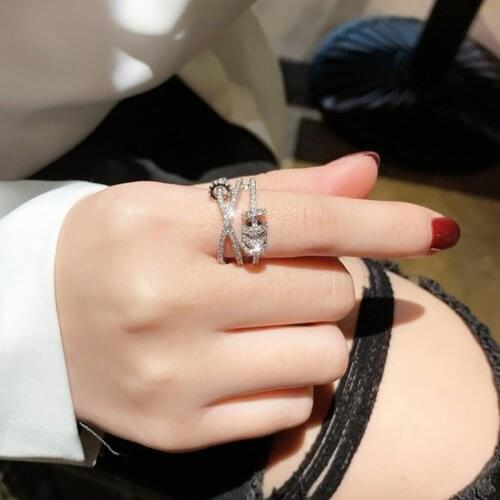 New Fashion Personality Open Full Diamond Ring Small Ring Silver Simple Temperament Wild Ring Cool Street Shooting Accessories