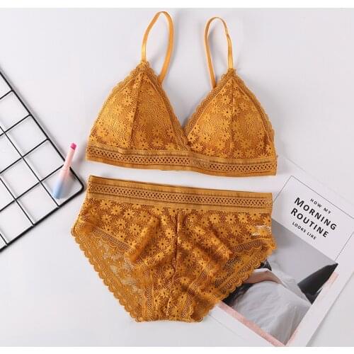 Women Lace Bra Sets Sexy Padded Bralette Seamless Underwear Backless Vest Lingerie Ultrathin Bra & Brief Sets Female Intimates