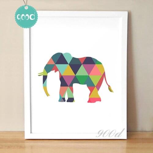 Colorful Geometric Elephant Canvas Art Print Poster, Wall Pictures for Home Decoration, Frame not include FA237-12