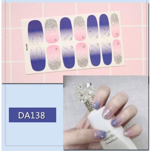 Lamemoria 14tips/sheet Glitter Powder Gradient Color Sticker Nail Wraps Full Cover Polish Stickers Adhesive Decoration DA132-200