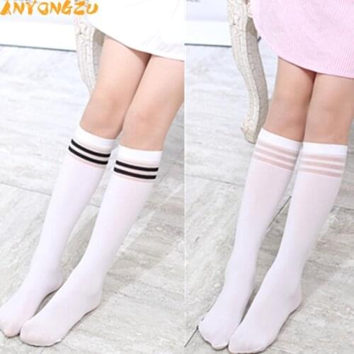Summer Thin Black And White Striped Velvet Children Stockings Baby Girls High School Wholesale pantyhose 1PAIR 37CM