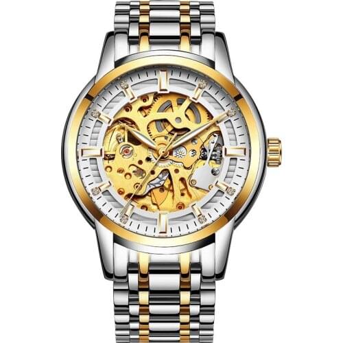 Luxury Mens Automatic Watch living waterproof Luminous watches Hollow-out Gold Leather Steel Belt Watch Men 2020 New design