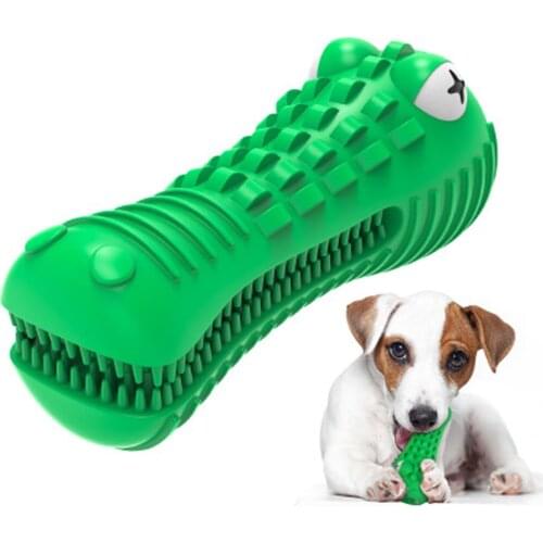 Natural Silicone Teething Toy Crocodile Molar Rod Vocal Cleaning Interactive Bite-resistant Cat Dog Chew Toys Pets Accessories
