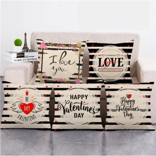 45cm*45cm Happy Valentines Day Black stripes love linen/cotton throw pillow covers couch cushion cover home decor pillowcase