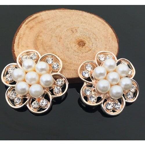 2016New 50Pcs Rhinestones Pearl Flower Button for Children Headband Kids Hair Accessories ZJ152