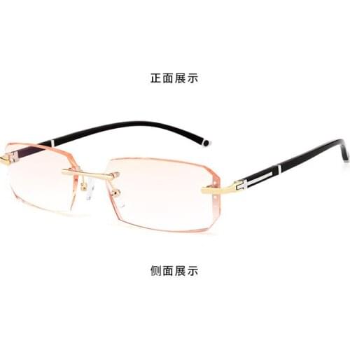 New Men myopia progressive glasses frame women rimless alloy diamond cutting myopia Glasses ultra-light Myopia Gradient brown