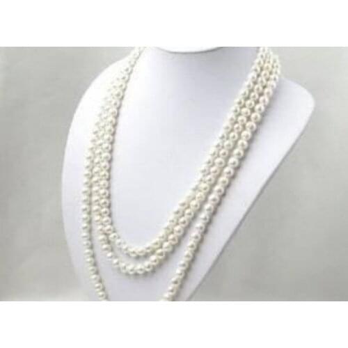 NEW SUPER LONG 120 INCH 7-8MM WHITE AKOYA CULTURED PEARL NECKLACE AA000777^^^@^Noble style Natural Fine jewe FREE SHIPPING
