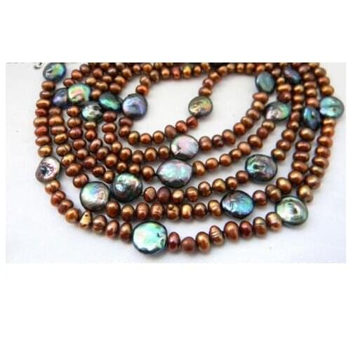 6MM Coffee Round Black Coin Freshwater Pearl Necklace