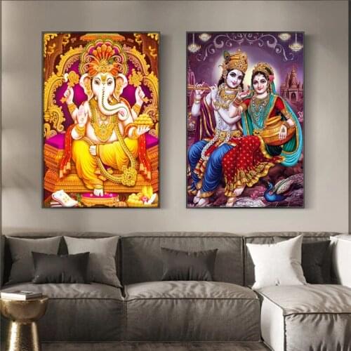 Golden Lord Ganesha Posters and Prints Canvas Painting India Religion Wall Art Pictures for Living Room Interior Home Decoration