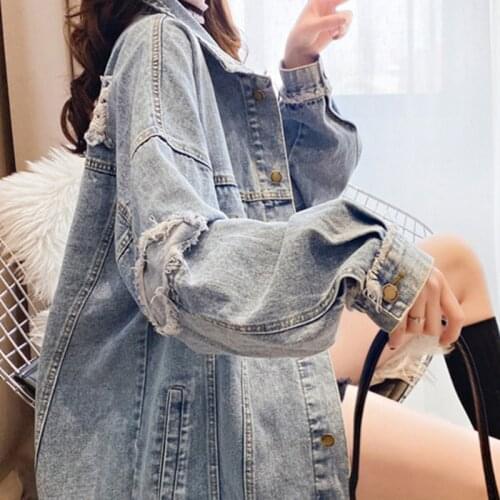 Casual Womens Denim Jacket Loose Style Autumn Plus Size Coat 2021 Fmelae Ladies Fashion Korean Version Ropa De Mujer Hole
