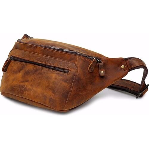 Genuine Crazy Horse Leather Waist Packs For Men Travel Fanny Pack Belt Length Male Small Waist Bag For Phone Pouch