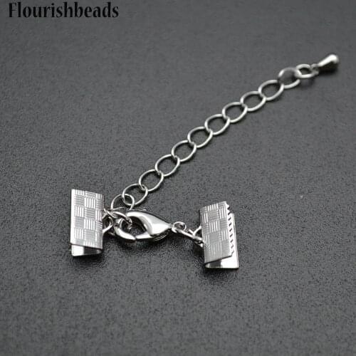 10mm Width Square Claw Lobster Clasps with Extender Chains Fit Wide Leather Cord Necklace Chains Making