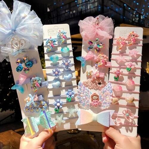 21 Pcs/Box Children Cute Colors Cartoon Flower Crown Elastic Hair Bands Baby Girls Lovely Rubber Bands Kids Hair Accessories
