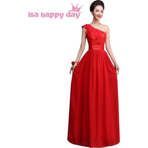 Robe soiree greek style lace appliques one-shoulder red long bridesmaid pageant dresses for adult bridesmaids dress H4234