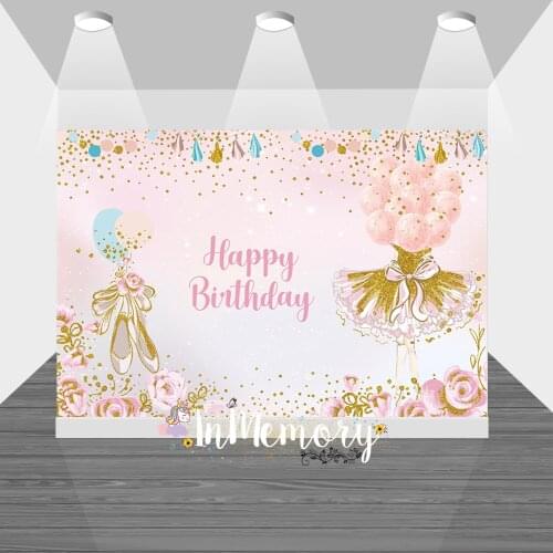 Pink Floral Baby Shower Photography Background Gold Glitter Ballerina Girl Birthday Backdrop for Photo Studio Vinyl