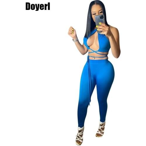 Sexy Two Piece Sets Club Pants Set Fashion Suit Halter Bandage Crop Top Elastic Waist Elegant 2 Piece Sets Womens Outfits Summer