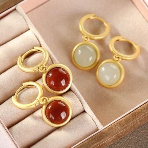 Natural Hotan white jade Enamel porcelain Earrings Chinese style retro court small design luxury charm womens jewelry