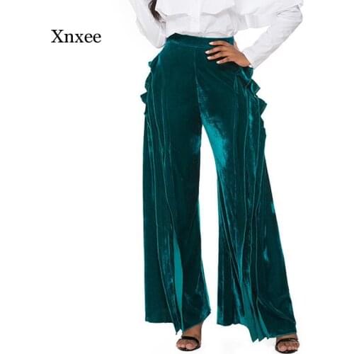 Spring Chic Velvet Drape Wide Leg Trousers for Women Casual Elastic High Waist Long Pants Fashion Loose Vintage Femme Clothing