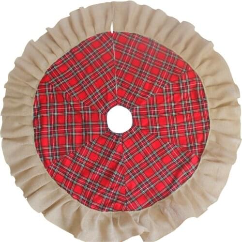 Free Shipping Extra Large 46" Christmas Tree Skirt Patchwork Tartan Plaid with Jute Burlap Ruffle Border