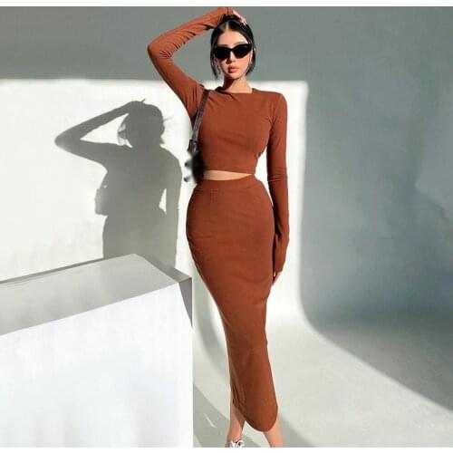 WOMENGAGA Women long tees tops t shirt Top long Skirt two piece Set Hot Sexy Women Korean Two-piece Suit skirts sets HIEZ