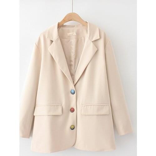 Plus Size Womens Black Beige Blazers with Colorful Buttons V-neck Ladies' Elegant Officewear Outerwear