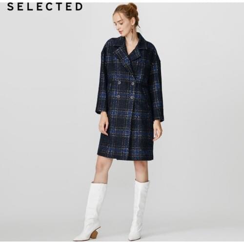 SELECTED Wool Double-breasted Outwear Women Plaid Loose Woolen Coat|419427502