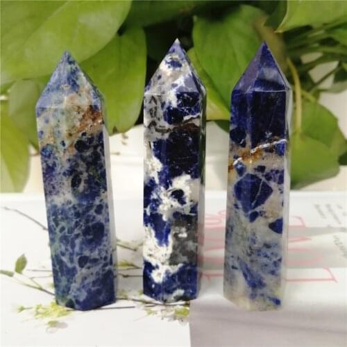 1pc 8-9cm Natural Crystal Point Sodalite Stone Healing Ornament for Home Decor Obelisk Blue Quartz Wand Reiki Energy Pyramid