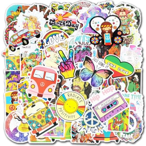 100pcs Colorful Peace Series Graffiti Hippie Stickers For DIY Sticker On Travel Case Laptop Skateboard Guitar Toy Sticker