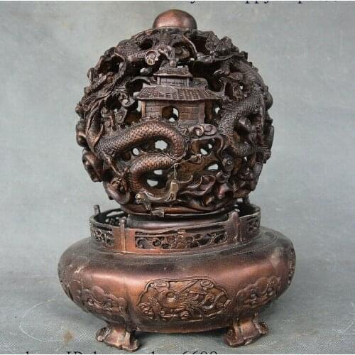 12"Rare China Bronze Fengshui Animal Dragon Phoenix Statue Incense Burner Censer