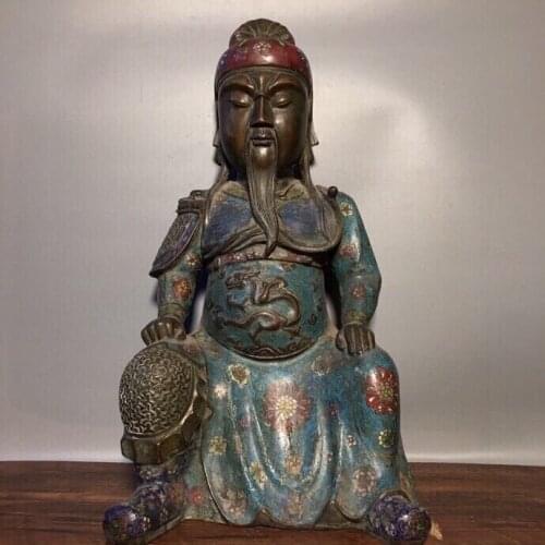 19" Tibet Buddhism Old Bronze Cloisonne Guan Gong Buddha Statue Guan Yunchang Statue Worship amulets Incarnation of Loyalty